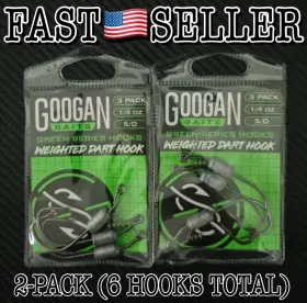 Googan Baits Gwdh-14-50 2-pack Weighted Dart Hook 5/0 - 1/4oz 6 Fishing Hooks Total
