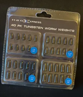 H20xpress H2ox 40 Pack Of Blacktungsten Worm Weights 4 Sizes 1/8 3/16 1/4 3/8oz