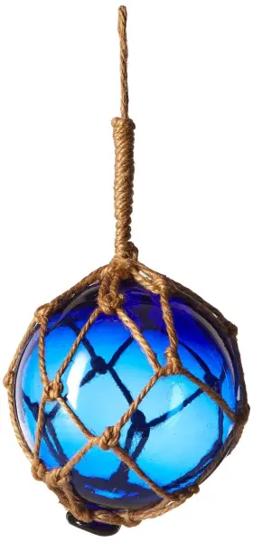 Hampton Nautical 842010100314 Blue Japanese Glass Ball Fishing Float With Brown Netting Decoration 2 Inch