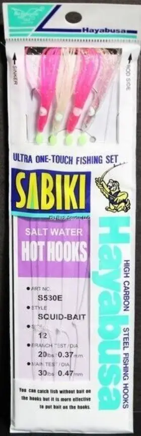 Hayabusa S-530e-12 Squid Bait Sabiki Hot Hooks Size 12 7 Inch Leader 4 Hook Set