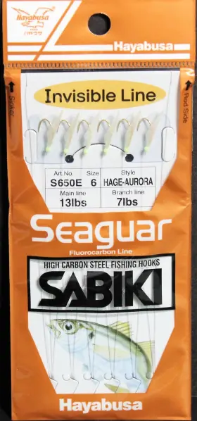 Hayabusa S-650e-6 Hage-aurora Sabiki Rig Fluorocarbon Size 6 12us