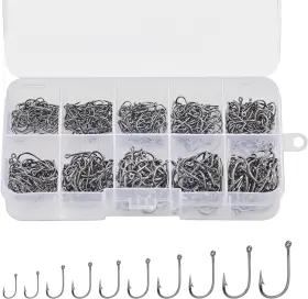 Heeta 445043946961 500pcs Fishing Hooks 10 Sizes Carbon Steel With Portable Pl