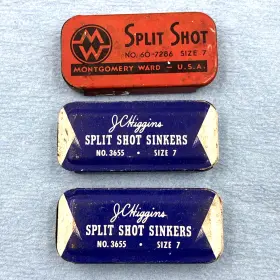 Higgins & Montgomery Ward A497 3x Vintage 1950s Size 7 Split Shot Tins Jc Sears