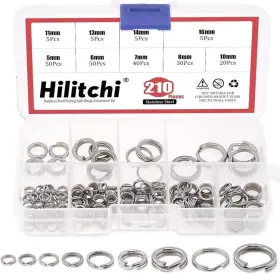 Hilitchi 710654723162 210pcs 9-sizes Stainless Steel Fishing Split Rings Tackle Ring Chai