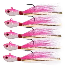 Honor Best Hbbr-5pcs Jigs-red-1/2oz Bucktail Jigs Saltwater Hair Jig Lures 5pcs 1/2oz Pink/white
