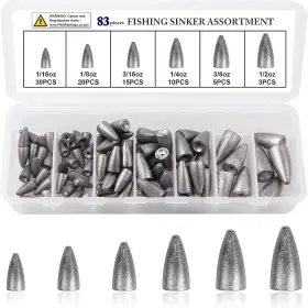 Jadsun 445053161125 Orootl Fishing Sinkers Weights Kit 83pcs Bullet Weight Set Assorted Sl