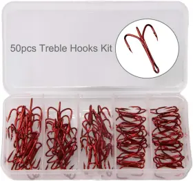Jshanmei Afa28332 Fishing Treble Hooks Kit - High Carbon Steel Strong 50pcs/kit