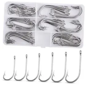 Keyanew Kyzy-34007 Saltwater Fishing J Hooks Kit 110pcs 34007 Oshaughnessy Forged Long