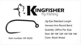 Kingfisher Fly Fishing 840334813774 Jig Tying Hook Barbless #14-100 Pk Black Nickel Kingfisher Fly Fishing 840334813774 Jig Tying Hook Barbless #14-100 Pk Black Nickel