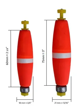 Kinghawk 641466442999 12 Pcs Fishing Weighted Peg Floats Bobbers Eye-catching Foam Snap-on 21 Mmx75 Mm Kinghawk 641466442999 12 Pcs Fishing Weighted Peg Floats Bobbers Eye-catching Foam Snap-on 21 Mmx75 Mm