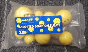 Laker 083941053984 Smiley Face Fishing Bobbers Snap On Floats 10 Pack Assorted Sizes - New Laker 083941053984 Smiley Face Fishing Bobbers Snap On Floats 10 Pack Assorted Sizes - New