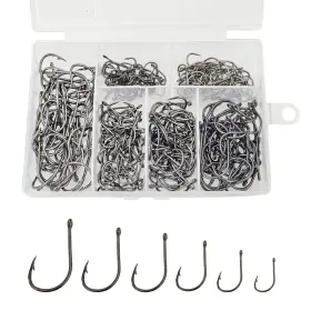 Laxygo 716151640575 200pcs-300pcs Small Barbed Fishing Hooks Black High Carbon Set
