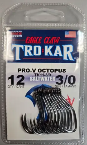 Lazer Trokar Tk11-3/0 Eagle Claw Pro-v Saltwater Octopus Hook 12 Pack Br21