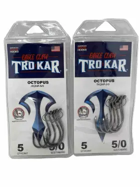 Lazer Trokar Tk2hr-9/0 Eagle Claw Tk2hp - 5/0 Heavy Wire Octopus Hook 5 Pack X 2