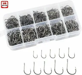 Linkpal 4582 500 Pcs Fish Hooks 10 Sizes Fishing Black Silver Sharpened With Box Quality Kit