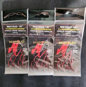 Matzuo 691791923298 3 Pkgs 18 Inch Fluorocarbon Red Sickle Baitholder Snells Hooks Size-1 Matzuo 691791923298 3 Pkgs 18 Inch Fluorocarbon Red Sickle Baitholder Snells Hooks Size-1