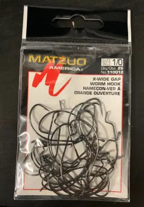 Matzuo America 110010-1/0 100 110010 110012 Black Ewg Worm Fish Fishing Hooks Size 1/0 -100
