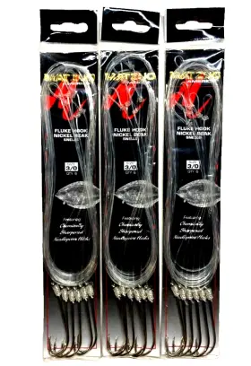 Matzuo Mh-h10-3/0 3 Packs Snelled Nickel Beak Size 3/0 Fluke Hook 6-count Matzuo Mh-h10-3/0 3 Packs Snelled Nickel Beak Size 3/0 Fluke Hook 6-count