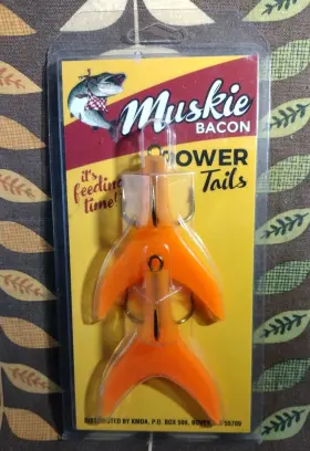 Muskie Bacon 726688180109 Power Tails Large Orange Hook 2 Pack Northern Pike Fishing Lures