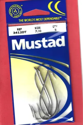 Mustad 023534059603 3412dt Size 7/0 Big Game Hooks Pack Of 5 New In Pkg
