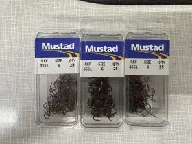 Mustad 023534066953 Lot Of 3 - 3551 Bronze Treble Hook Size 6 25pk 75 Ct Total New Mustad 023534066953 Lot Of 3 - 3551 Bronze Treble Hook Size 6 25pk 75 Ct Total New