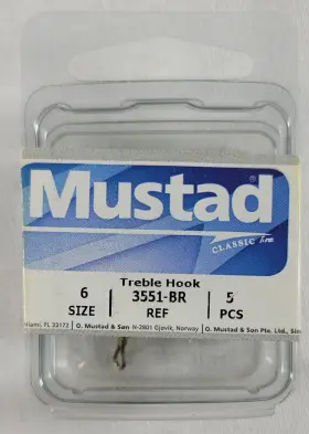 Mustad 023534066960 Treble Hook 3551-br Size 6 5 Hooks In The Package