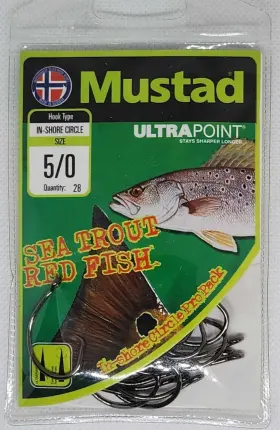 Mustad 023534075948 28 Pack Ultra Point Fish Hooks Size 5/0 In-shore Circle Hook