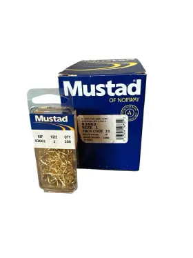 Mustad 023534197312 Hooks 92662 Size 1 Classic Beak Hook Gold 100qty/box / 1000 Lot