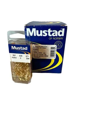Mustad 023534197329 Hooks 92662 Size 2 - Classic Beak Hook Gold 100qty/box / 1000 Lot