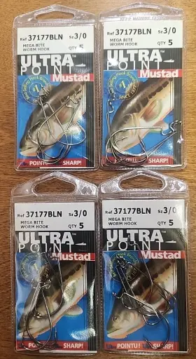 Mustad 023534315501 Lot Of 4. Mega Bite Extra Wide Gap Hook. Size 3/0 5pk Mustad 023534315501 Lot Of 4. Mega Bite Extra Wide Gap Hook. Size 3/0 5pk