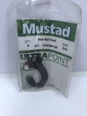 Mustad 023534349520 Fishing Hooks Beak Bait Hook Size 5/0 Qty 6