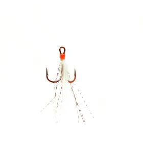 Mustad 023534351943 Ultra Point Dressed Round Bend Treble Hook Pack Of 2 Red Hook/red And White F