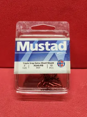 Mustad 023534362796 Triple Grip Extra Short Shank Size 2 Red Hooks 10 Pack New Nos #36246-rb Mustad 023534362796 Triple Grip Extra Short Shank Size 2 Red Hooks 10 Pack New Nos #36246-rb