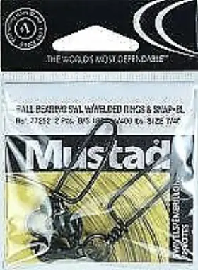Mustad 023534364615 Ball Bearing Swivel 2 Welded Rings With Snap - Black 7/400