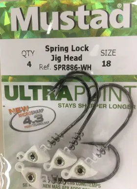 Mustad 023534433878 Spring Lock Jig Head 1/8oz 3/0 Hook White