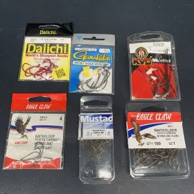 Mustad 042758716116 Fishing Bait Hook Lot Daiichi Gamakatsu Eagle Claw Offset Shank Treble