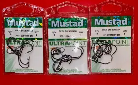 Mustad 10848np-bn-10-6u 3 Packs Of Open Eye Siwash Hooks 10848np-bn Sz 1 Total Qty 24