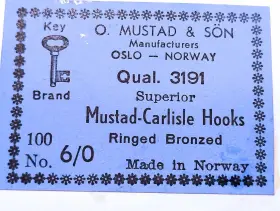 Mustad 3193 Vintage 3191 Size 6/0 Carlisle 100 Box Hooks