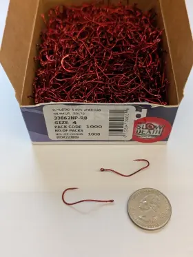 Mustad 33862r-04-1000 Box Of 1 000 33862r Red Slow Death Aberdeen Hooks - Size 4 Crawler Rig Mustad 33862r-04-1000 Box Of 1 000 33862r Red Slow Death Aberdeen Hooks - Size 4 Crawler Rig