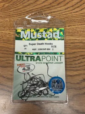 Mustad 33863np-bn-2-10u Ultrapoint Super Death Hook #2 Bl Nickel 25/pk 33863np-bn-2-25u Mustad 33863np-bn-2-10u Ultrapoint Super Death Hook #2 Bl Nickel 25/pk 33863np-bn-2-25u