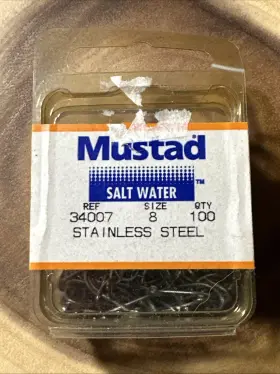 Mustad 34007ss-08 100 Size 8 Saltwater Stainless Steel Oshaughnessy Hooks