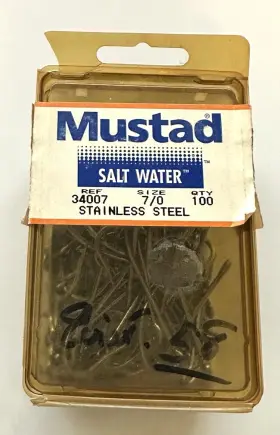 Mustad 34007ss-70 60 Size 7/0 Saltwater Stainless Steel Oshaughnessy Hooks