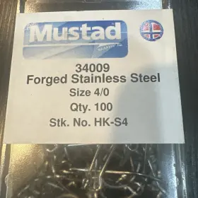 Mustad 34009ss-50-50 34009ss Oshaughnessy Stainless Steel Hook - Size 4/0 Saltwater Strong Mustad 34009ss-50-50 34009ss Oshaughnessy Stainless Steel Hook - Size 4/0 Saltwater Strong