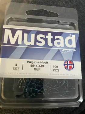 Mustad 4011dbu-05 100 4011e Blue Virginia Size 4 Hooks Turned Down Eye 4011dbu-04 Tautog