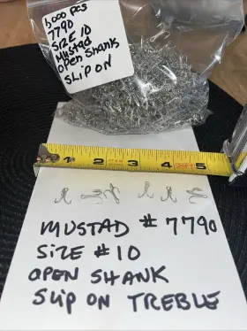 Mustad 7790 Open Shank Treble Hooks - Size 10-bulk Pack Of 1000 Rare