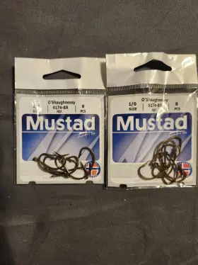 Mustad 9174-br-1/0-8 Classic Oshaughnessy Live Bait Hook Size 1/0 Lot Of 2 Pack