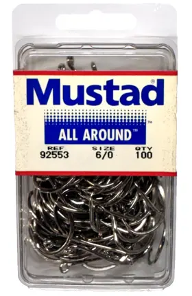 Mustad 92553-6/0 92553 Size 6/0 All Around Beak Hook 100 Count Package Mustad 92553-6/0 92553 Size 6/0 All Around Beak Hook 100 Count Package