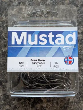 Mustad 92553bn-60-50 92553bn-60 - Size 6/0 Black Nickel Octopus Beak Hooks Pack Of 50 Mustad 92553bn-60-50 92553bn-60 - Size 6/0 Black Nickel Octopus Beak Hooks Pack Of 50