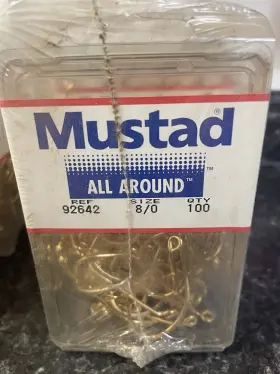 Mustad 92641-gl 92642-gl Gold Baitholder Hook Offset Beak Size 8/0 100 Ct