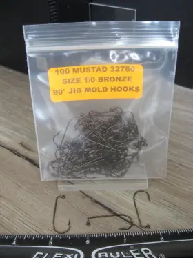 Mustad Fishing Hooks 023534039292 100 90 Jig Mold Fish 32760 Size 1/0 - Bronze Standard Round Bend Mustad Fishing Hooks 023534039292 100 90 Jig Mold Fish 32760 Size 1/0 - Bronze Standard Round Bend